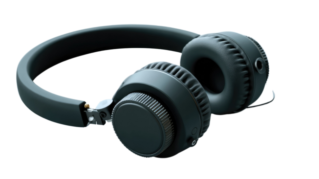 Sophisticated Audio Bliss: A pair of sleek, black headphones, exuding a minimalist aesthetic, sits gracefully, hinting at the immersive soundscape and sonic exploration that awaits.