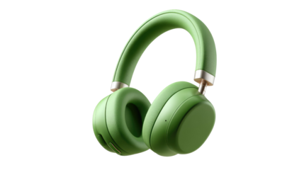 Green Wireless Headphones: Isolated green wireless headphones. Perfectly blending technology with sleek design and vibrant color, capturing the essence of auditory pleasure.