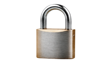 Silver Padlock: Silver padlock with sturdy metal body and shackle signifies security and protection against unauthorized access.