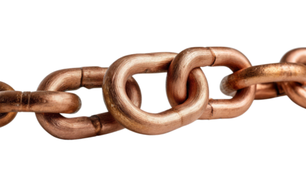 Interlinked Strength: A macro view of interconnected chain links, crafted from shining metal, illustrating strength, connectivity, and reliability.