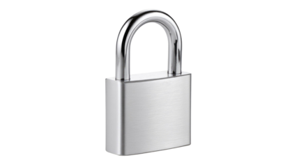 Silver Padlock: A gleaming silver padlock, a symbol of security, safety, and protection, presented in a clean and minimalist style.