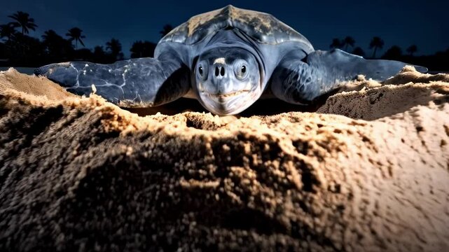 Leatherback Turtle Nesting: 1,500lb Female Laying Eggs at Moonlight