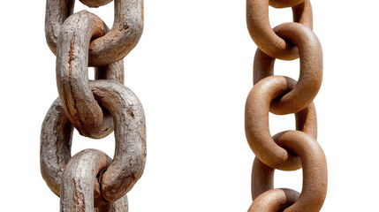 Obraz premium Rusty and New Chain Links: A close-up shot reveals two chains side-by-side, highlighting the stark contrast between a weathered, rusty chain and a newer, less corroded one.