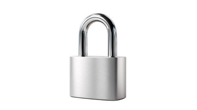 Secure Lock: A simple, metallic padlock stands as a symbol of protection and security, isolated for visual clarity.