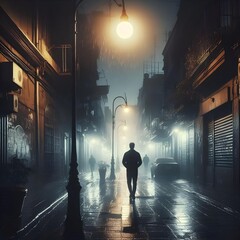Gritty Film-Style Night Walk in Foggy City Backstreet