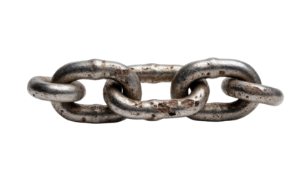 Rusty Chain: A close-up, photorealistic depiction of a worn and rusty metal chain links, symbolizing strength and connection, weathered by time and the elements.