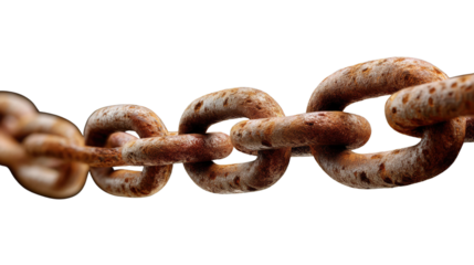 Weathered Chain: A macro shot of a weathered chain links against an isolated background, showcasing textures, corrosion, and the effects of time.