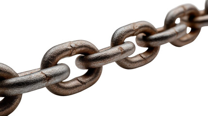 Fototapeta premium Metal Chain Link Close-up: A detailed close-up shot of a strong metal chain, highlighting the individual links and their interconnections. The image emphasizes the strength, durability.