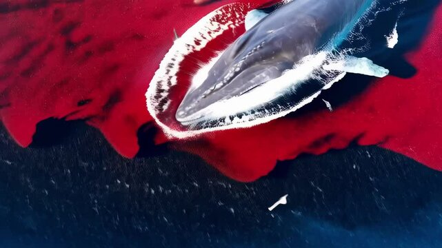 Blue Whale Feeding: Lunge Through Krill Swarm