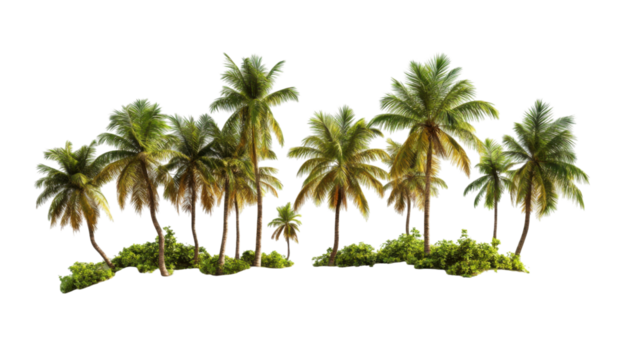 Tropical Oasis with Blush Pink Palm Tree and Lush Greenery Isolated on White Background
