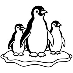 Cute penguin family standing together on a snowy ice floe, perfect for winter and wildlife themes