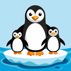 Fototapeta premium Cute penguin family standing together on a snowy ice floe, perfect for winter and wildlife themes