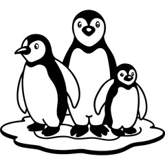 Fototapeta premium Cute penguin family standing together on a snowy ice floe, perfect for winter and wildlife themes