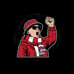 man with red jacket ultras vector illustration