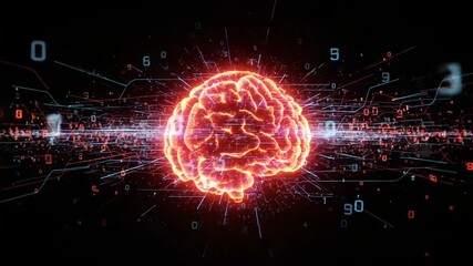 Vibrant digital brain with data streams and numbers - Powered by Adobe