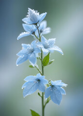 A stalk of light blue and white flowers on blurred background