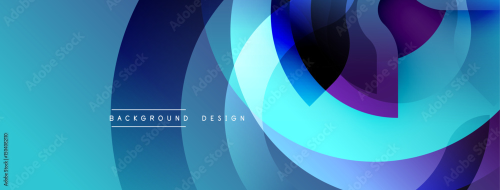 Poster abstract flowing shapes, vibrant blues, purples create dynamic background. modern design, smooth gra