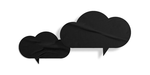 Black speech bubble crumpled paper isolated on transparent background