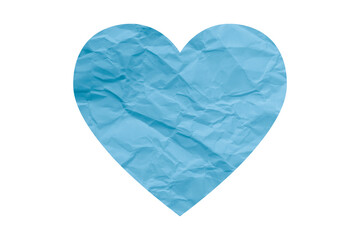 Light blue crumpled paper heart heart sticker isolated on transparent background