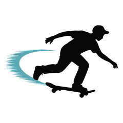 Black vector silhouette of a person skateboarding on white background