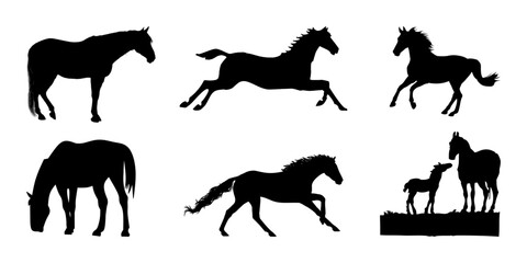 silhouettes of horses. icon set of horses in vector's