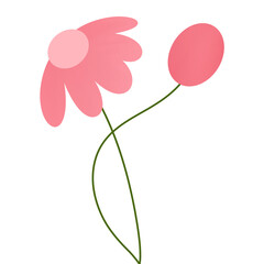 Cute Pastel Pink Flowers Illustration Set | Single Cute Pink Flower Cartoon