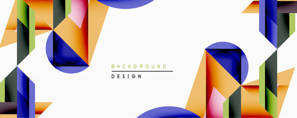 Abstract geometric shapes create vibrant border. Orange, blue, green hues dominate composition. Minimalist design suggests modern aesthetic, clean presentation. Perfect backdrop for projects.