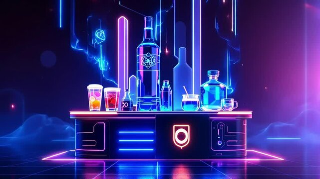  Cyber themed drink stand with digital effects