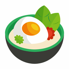 Fried egg with bowl food vector on white background.