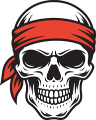 Pirate Skull Vector – Vintage Buccaneer Head with Red Bandana Illustration | Bold and Striking silhouette of a Skull with a Red Bandana