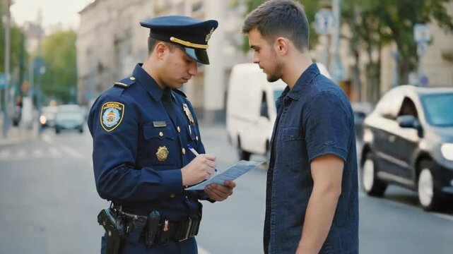 Police officer issuing a ticket.
