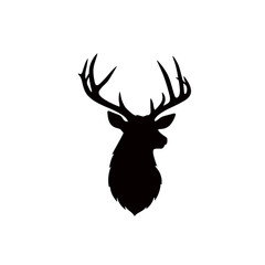 Black Deer Head Silhouette with Large Antlers Vector Isolated on White Background