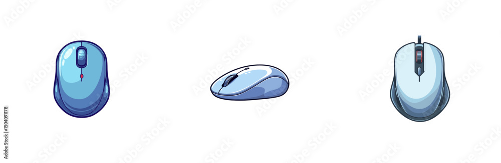 Fototapete three variations of a blue computer mouse in a simple vector style