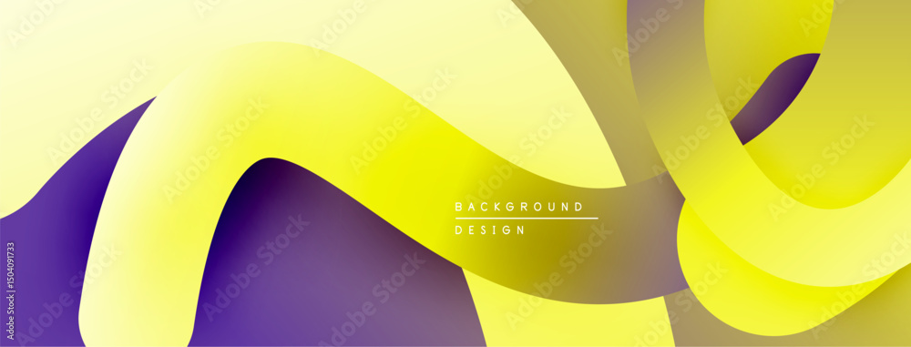 Poster abstract yellow purple waves create dynamic background. smooth gradients suggest movement, modern de