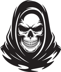 Grim Reaper Skull silhouette Vector – Hooded Death Head Tattoo Illustration | Dark Hooded Grim Reaper Skull Illustration with Sinister Expression