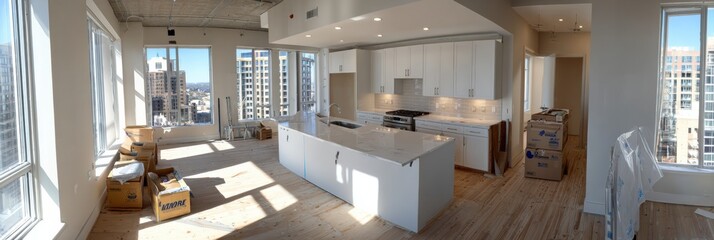 Modern Apartment Construction Showcases Expansive Bright Layout With Stunning Views in Urban Setting