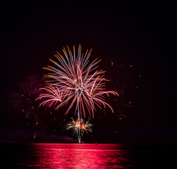 The blurred background of fireworks (light trails) is beautiful at night, seen in the New Year holidays, Christmas events, for tourists to take pictures during public travel.