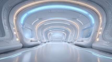Naklejka premium Sleek, futuristic interior design of a corridor.