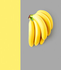 Banana fruit bunch photography abstract poster on grey and yellow background.