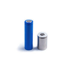 Blue and silver batteries on white, Lithium Ion batteries, Batteries power source
