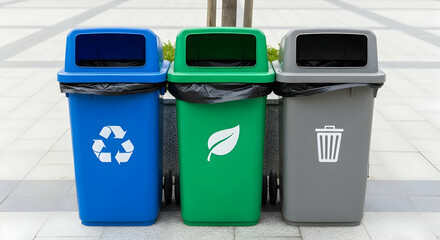 Three Public Recycling Bins in a City Square