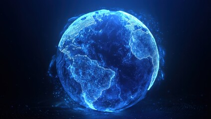 Glowing Blue Digital Earth Globe, Futuristic Technology Concept