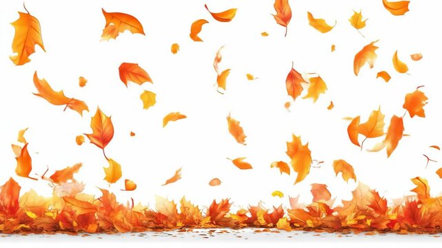 Falling autumn leaves illustration on a white background.