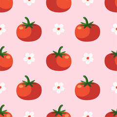 Red tomato vector seamless pattern.