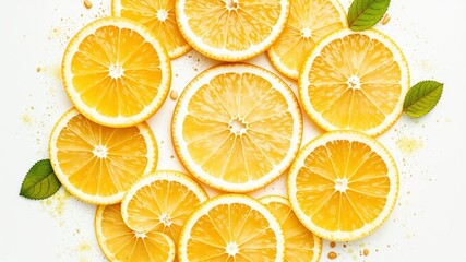 Obraz premium Fresh Lemon Slices Watercolor Design - White Background