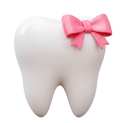 Healthy tooth with a pink bow concept representing dental health and hygiene