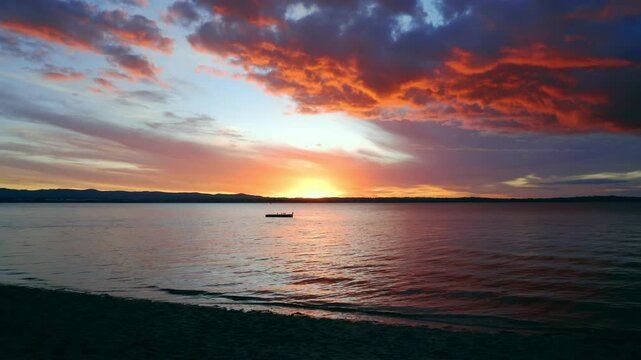 Dramatic Red Sunset Sky over Pt Chevalier Beach