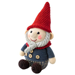 Hand made knitted gnome isolated on transparent background