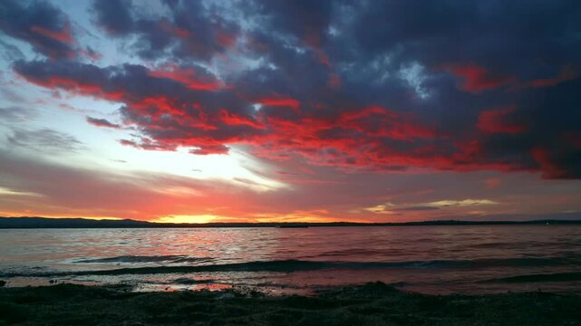 Dramatic Red Sunset Sky over Pt Chevalier Beach