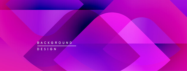 Abstract geometric shapes overlap, creating vibrant pink, purple gradients. Modern design elements suggest digital art, background texture.